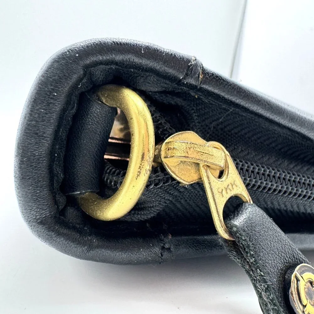 Franklin Quest Vtg Black Full Grain Leather Pocket Page Siz 6 Ring Zip Binder